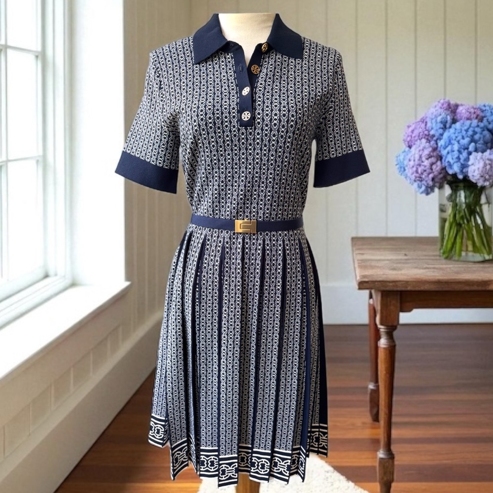 NWOT Tory Burch Luxury Polo Blue and White Dress with Gorgeous Feel.
